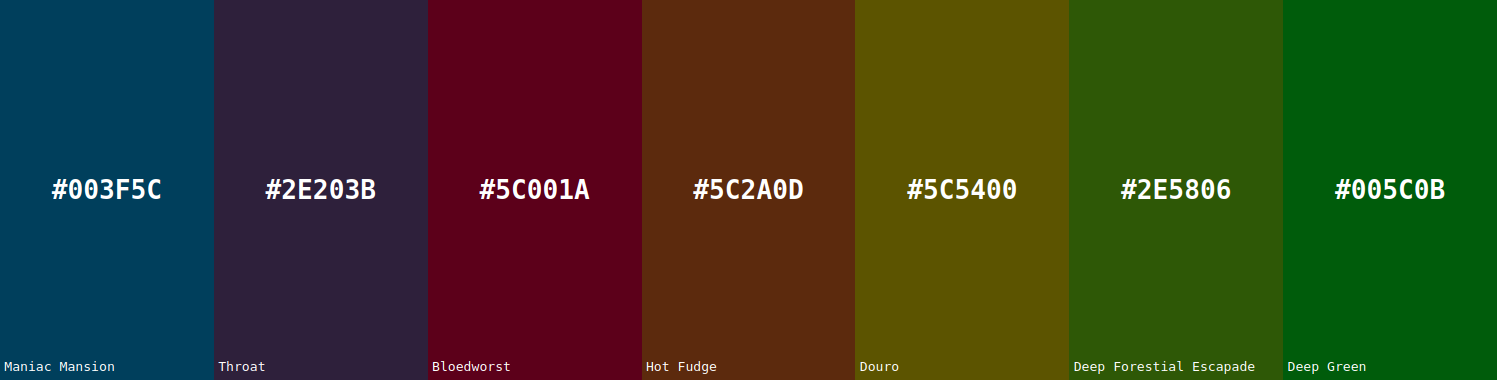 Screenshot of the colors generated from the feature: Pentadic